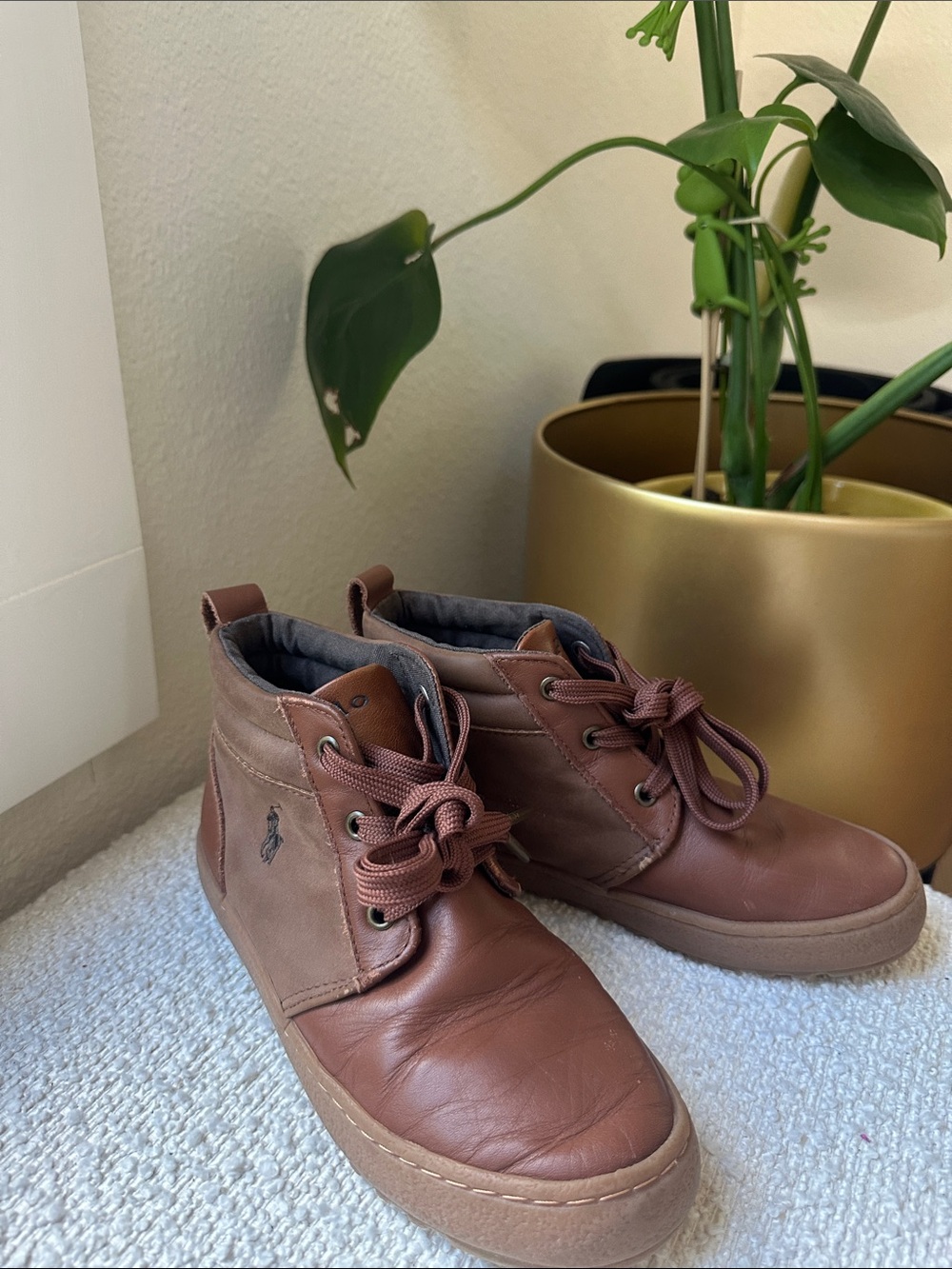 Polo by Ralph Lauren Brown Leather Kids High-Top Boots